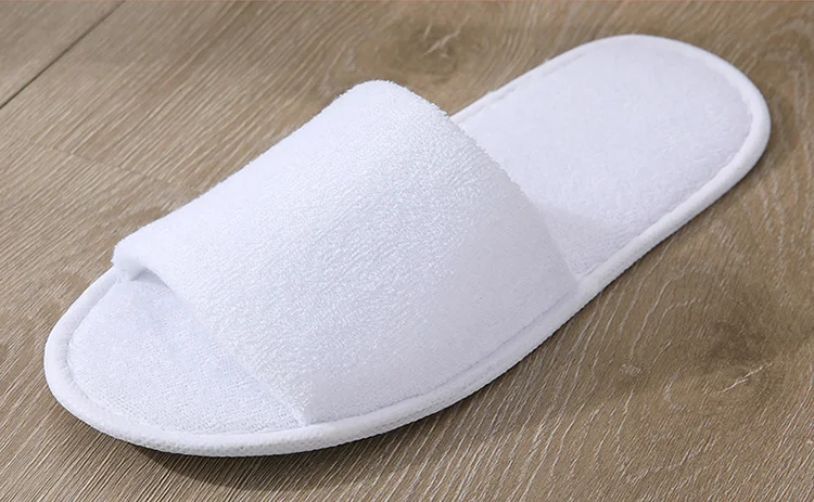 stock hotel spa disposable white terry cloth open toe EVA slipper