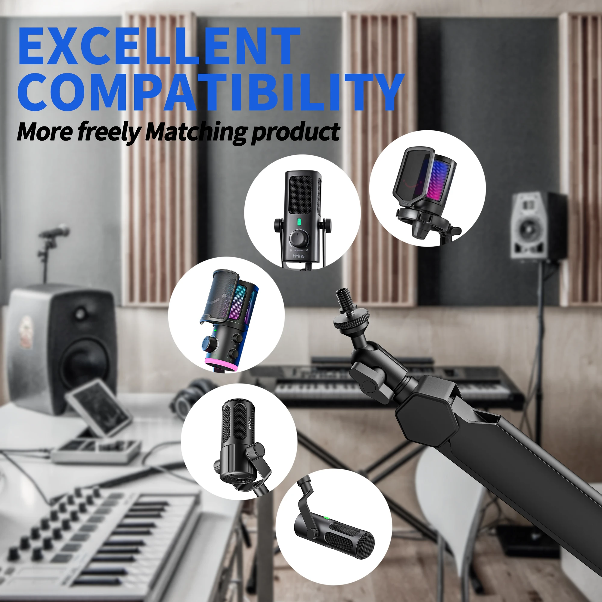 Fifine Adjustable Desktop Microphone Stand Detachable Table Mic Arm Scissor Boom Stand Flexible Microphone Holder for Podcasting