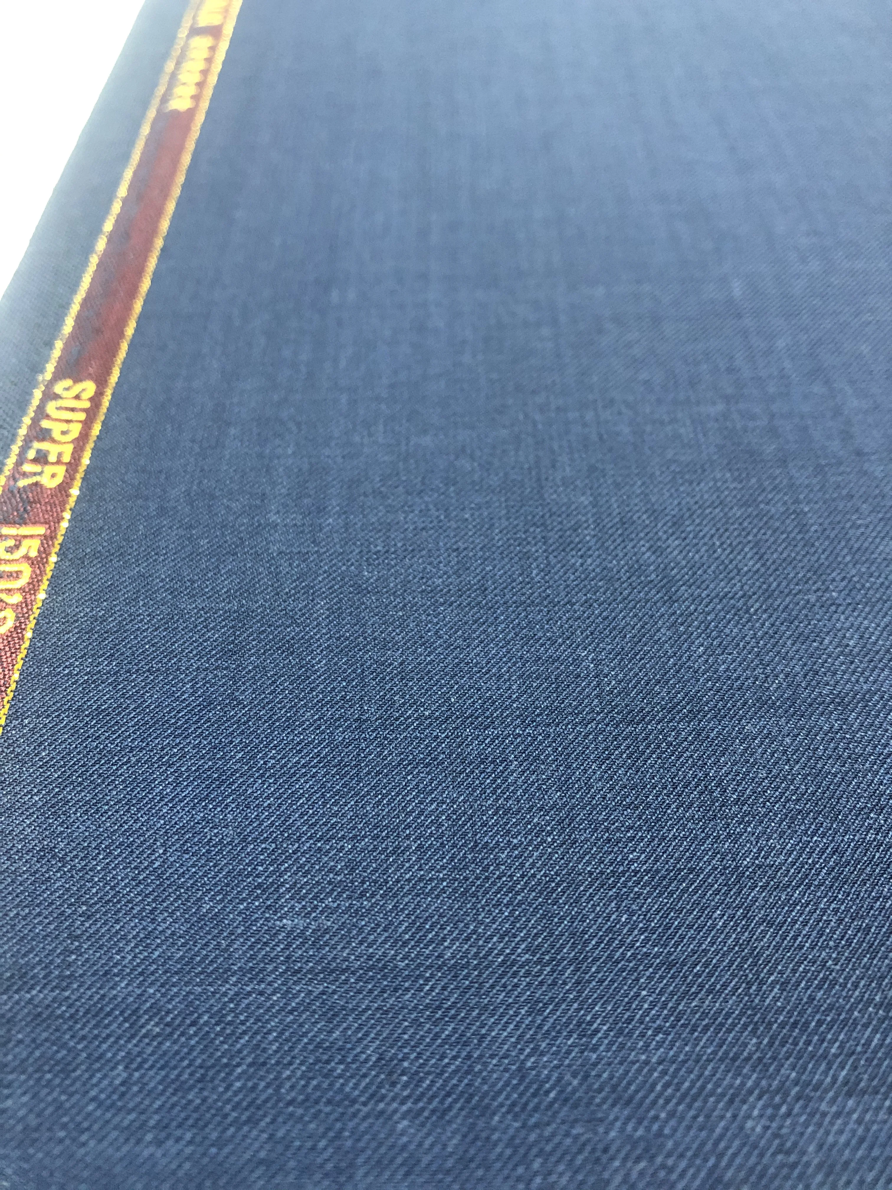Solid navy Worsted Wool Blend Suit Fabric for ready to ship