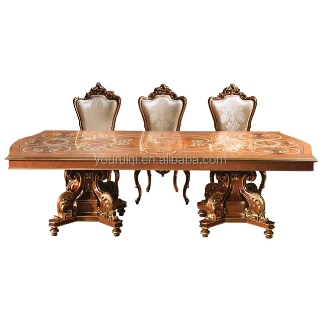 Regal Classic Elegant Dining table with Marquetry Inlaid Surfaces/Italian Top Brand Carved Wood Mahogany Dining room Furniture