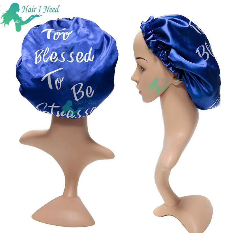 Wholesale custom private logo print on sleeping hat 100% silk material satin bonnet