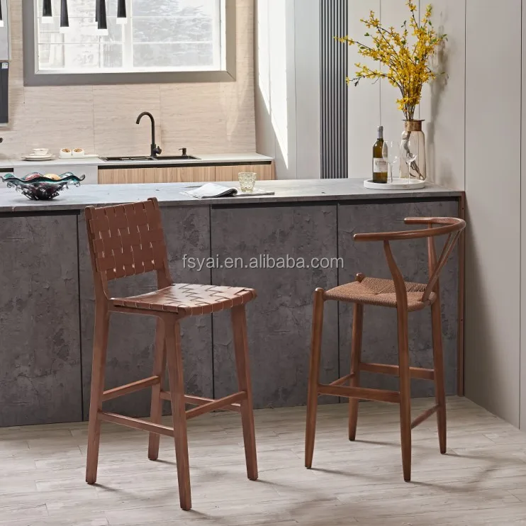 cheap modern counter height wood nordic leather home wooden bar stools with back wholesale