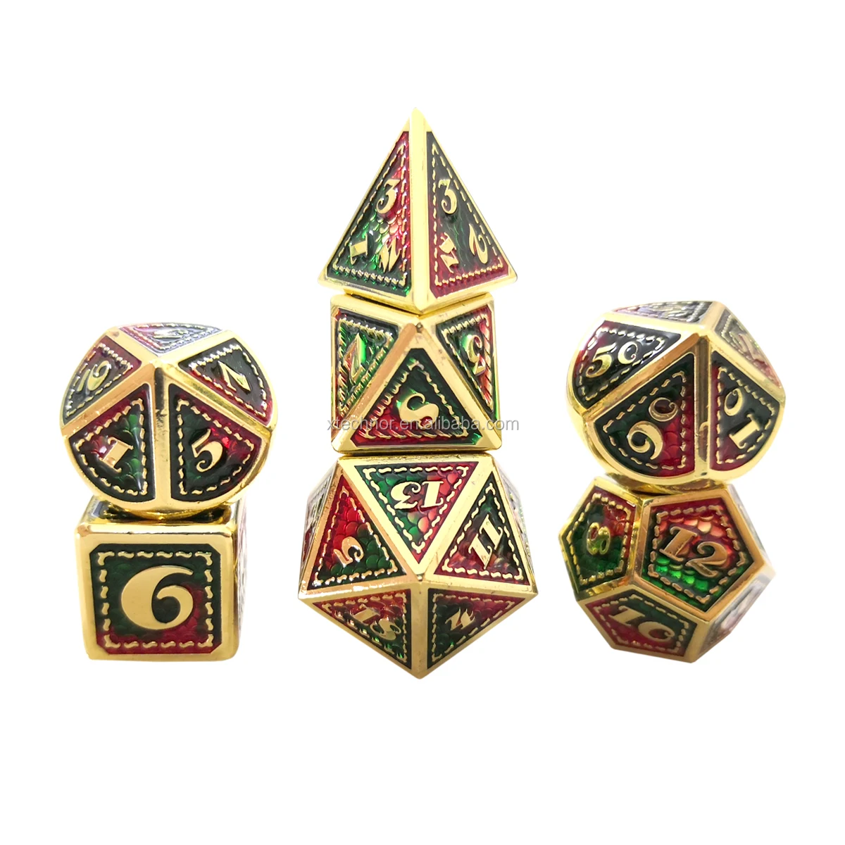 Metal Dice Custom Dragon Style Colorful Green Red Design Gold Number Polyhedral DND Dices Sets For Dungeons And Dragons D&D Game