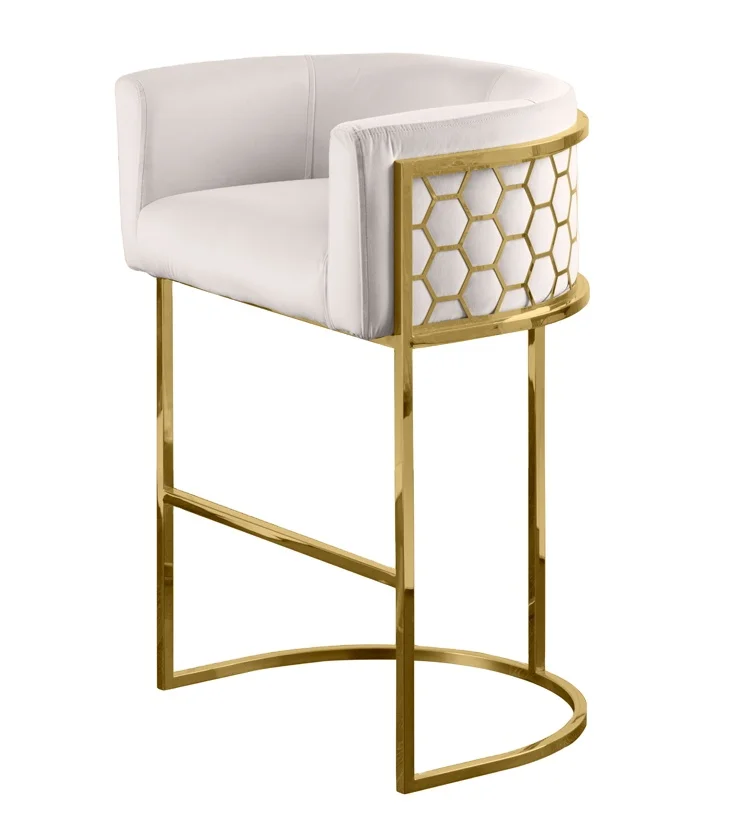 
2021Modern Honeycomb Stainless Steel Frame Upholstered Bar Stool High Chair For Coffee Shop Bistro Furniture Velvet Fabric Bar 