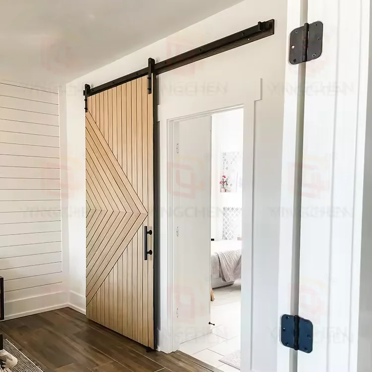 American Shaker Door Design 1 Panel Tempered Glass Solid Wooden Frame Interior Sliding Barn Door