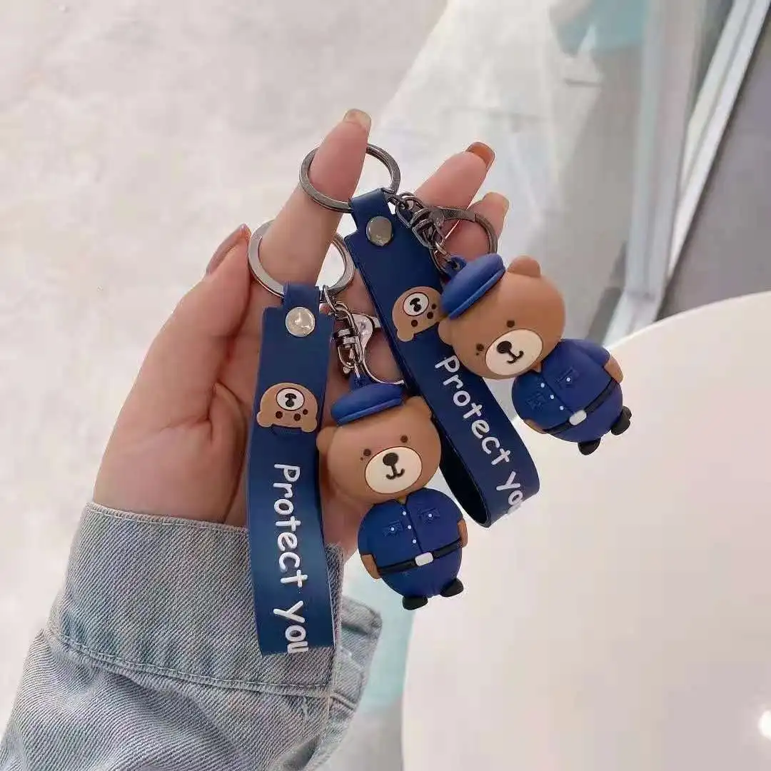 Новинка женский модный брелок с милым медведем для ключей мультяшным полиции мужчин и детей креативный автомобиля сумки телефона