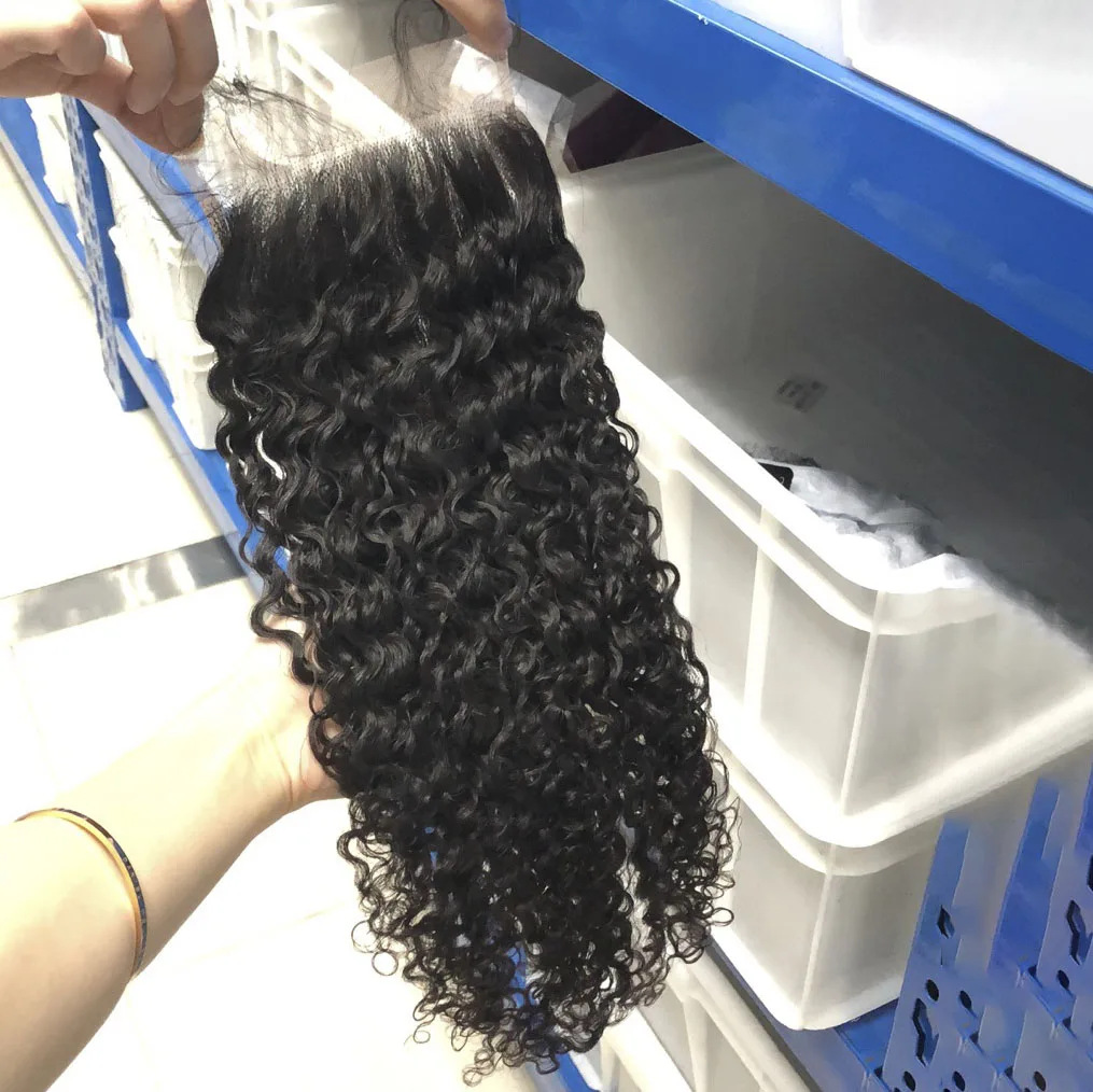 
15A Top quality Unprocessed virgin 100% human Brazillian hair 5*5 water wave transparent swiss lace closure 
