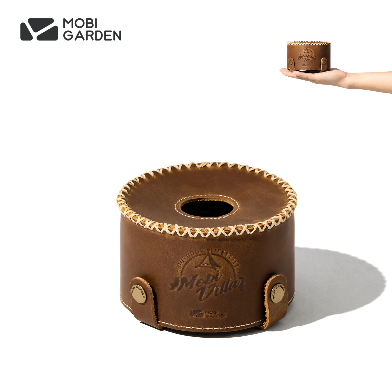 MOBI GARDEN Gas Tank Cover Cowhide Leather Camping Protective Case Gas Canister