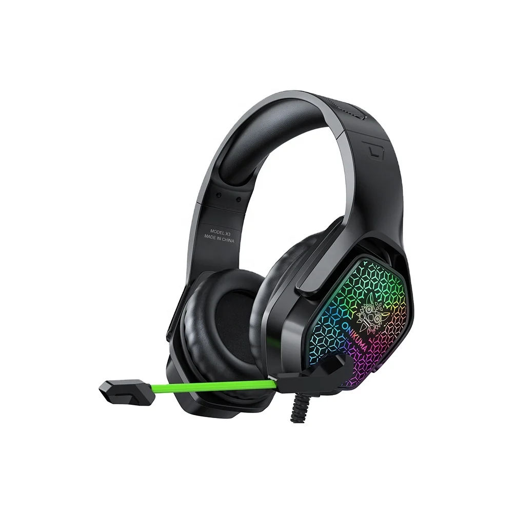Gaming Headset with Stereo Surround Sound Mic RGB LED Light Noise Cancelling Over Ear Headphones 3.5mm Audio Jack for music Chat