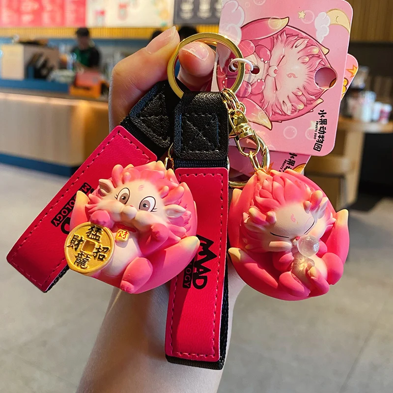 Baimao High quality wholesale New Year cartoon pitaya key chain creative dragon baby resin key chain New Year gift