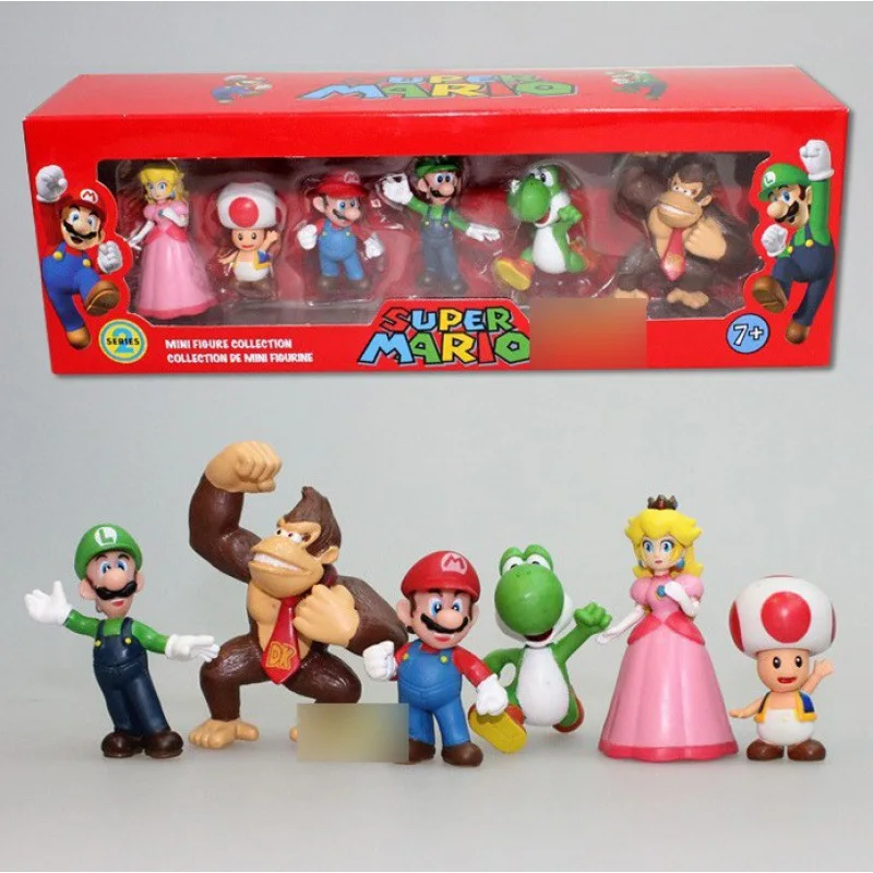 2.5 inch 8cm color box PVC Toy for Kids Gift Series Yoshi hongos Koopa toys Bowser Luigi figure mario