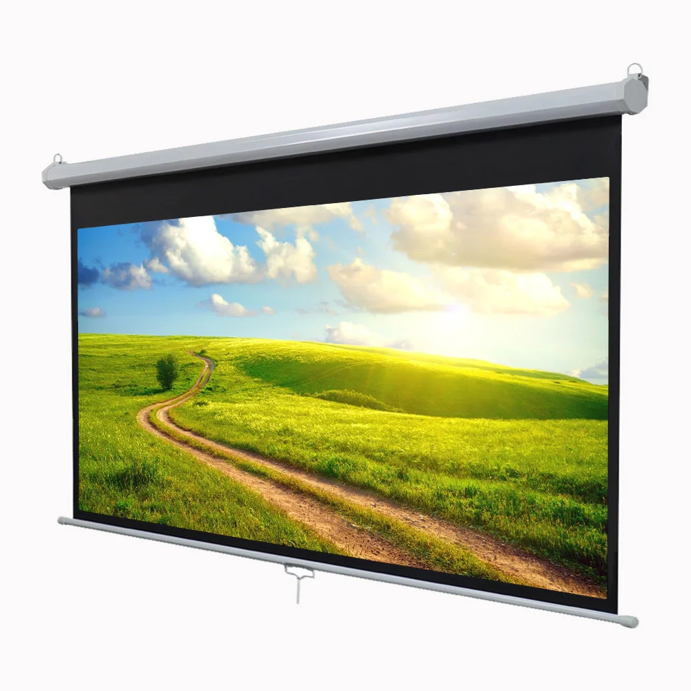 120 дюймов 4:3 настенный или потолочный монтаж, белый корпус, цвет, ручной вытяжной экран проектора, механизм автоматической блокировки, 100 дюйма