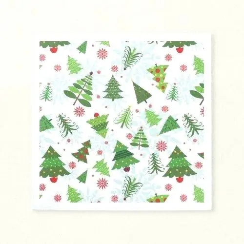 Custom Printed Fancy Christmas Tree Foil Disposable Paper Napkins Serviettes 2-3ply Paper Napkin Unbleached Wood Pulp