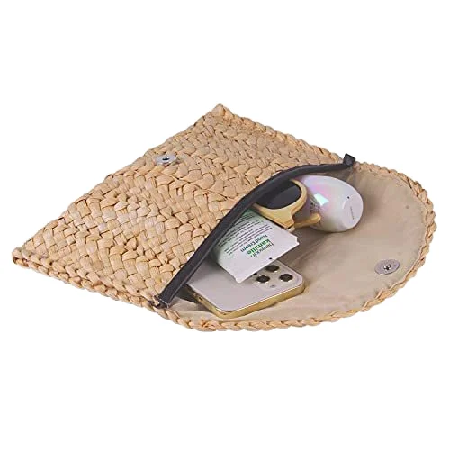 straw beach bag designer handbags famous brands PU shoulder pouch corn husk straw clutch handmade straw purse