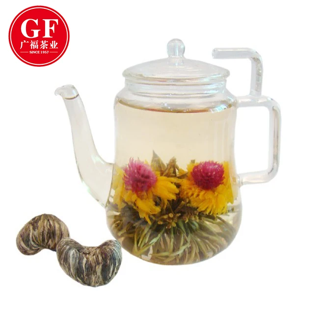 Jin Yuan Bao Golden Treasure Blooming tea Chinese high green tea silver needle with Globe amaranth jasmine flowers