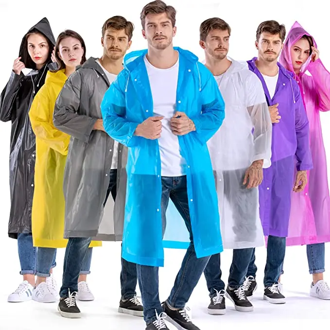 Polyester Rainwear Adults Reusable EVA Rain Ponchos Rain Jackets Raincoats  Men Women Plastic Rain Gear