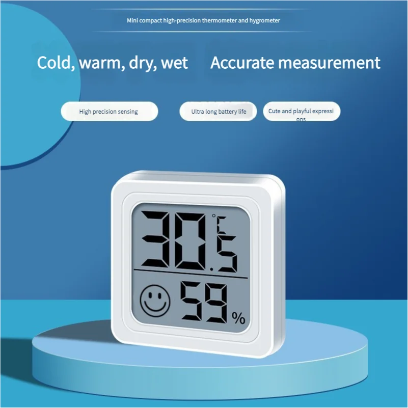 Compact Smiley LCD Digital Thermometer & Humidity Meter Model 0726 Double-Sided Tape Indoor Climate Monitor Home Office Plastic