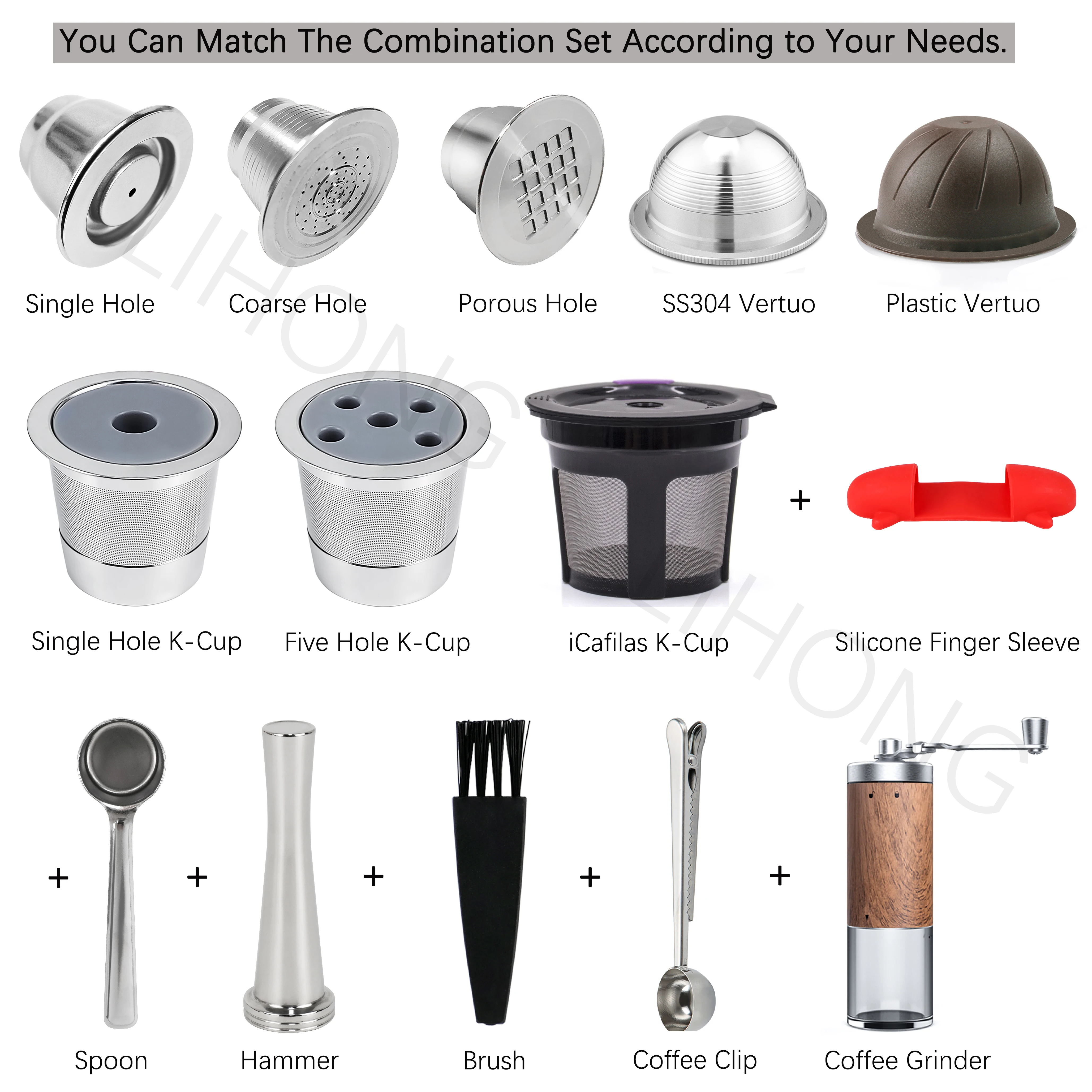 Aluminum Lid for Nespresso Pod Reusable Capsule Maker Vertuo Stainless Steel Coffee Capsules Set - 1 Cup+100 Lids