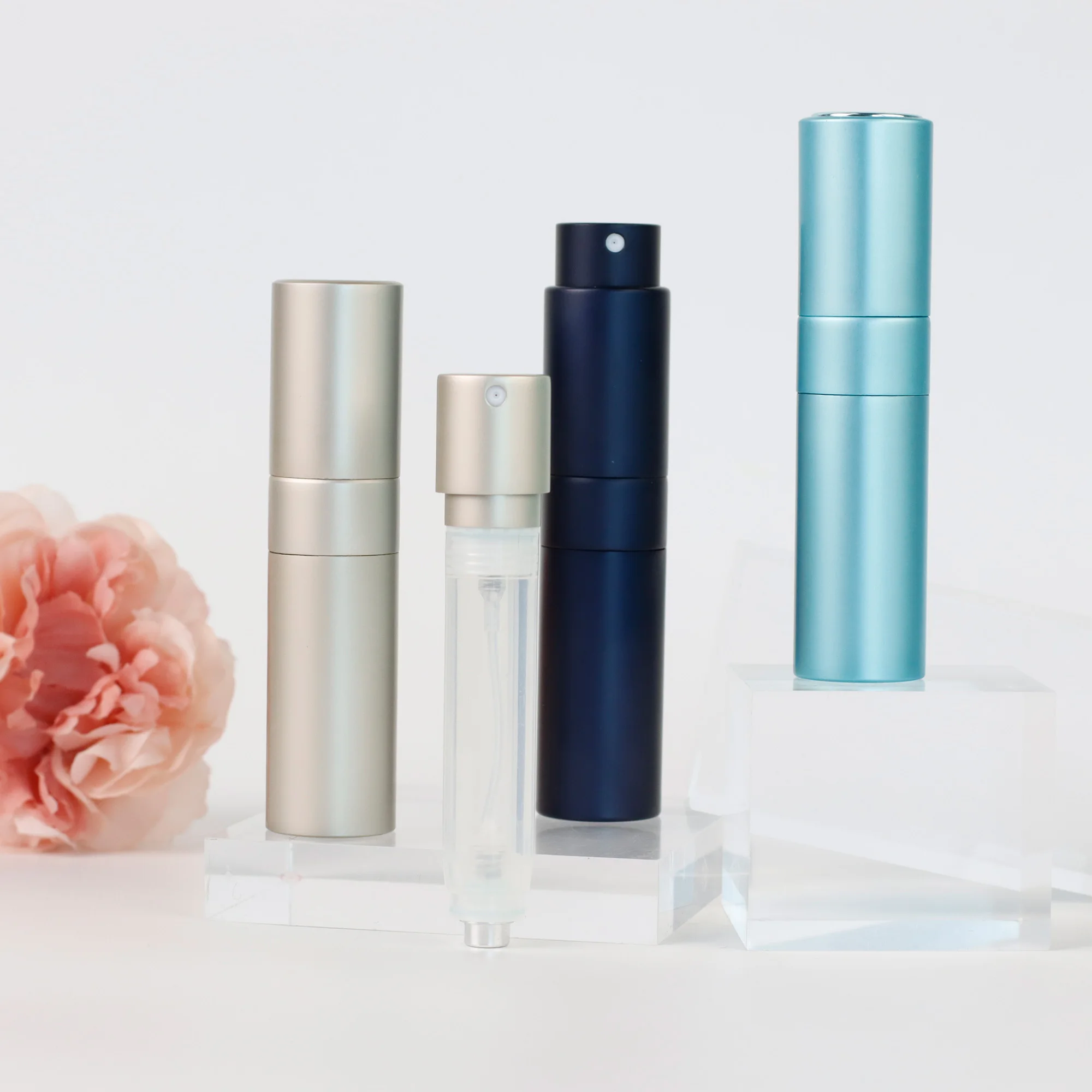 Stock 5ml Pocket Portable Travel Bottom Refill Mouth Spray Cologne Parfum Rotating Aluminum Perfume Atomizer Bottle