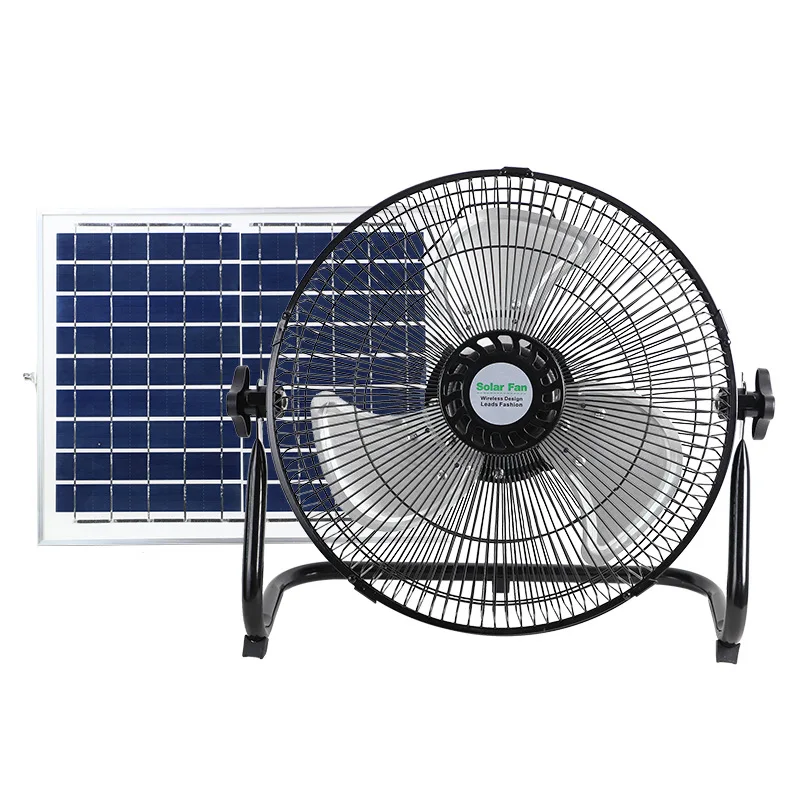 Hot selling solar Rechargeable fan 12inches 10000mah lithium battery Aluminum fan blades large capacity mobile solar floor fan