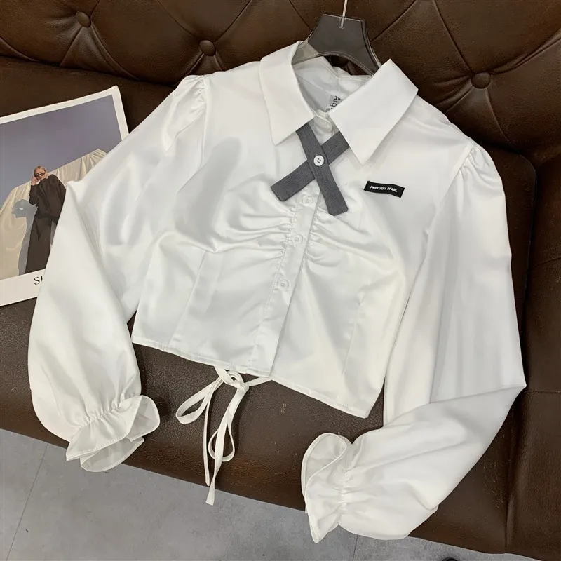 Girls Stylish Formal Preppy Shirts Kids Embroidered Pocket School Uniform Solid Long Sleeve Blouse Custom Tie