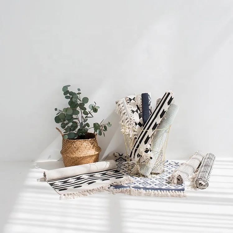 wholesale coconut coir mat boho farmhouse kitchen decor hand woven cotton cotton layered rug modern printed door mats for home