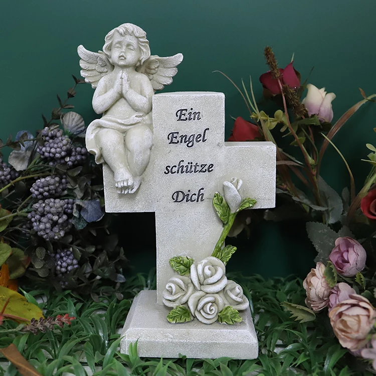 Garden Memorial Stone Angel Cold Cast Resin Graveyard Remembrance Decoration Outdoor Sculpture and Engraved Design Sympathy Gift