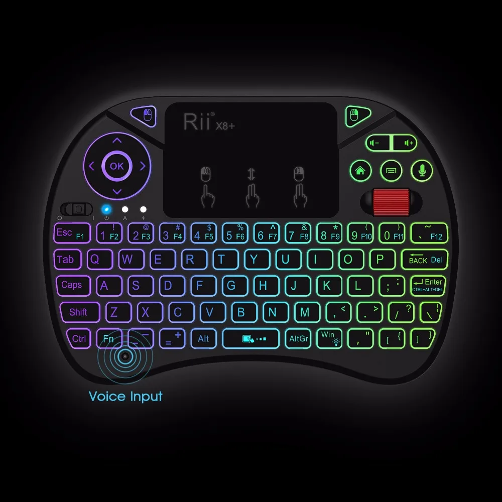 New Product Rii X8+ LED mini Keyboard wireless With Voice Search Touchpad Backlight Rechargable Li-ion Battery