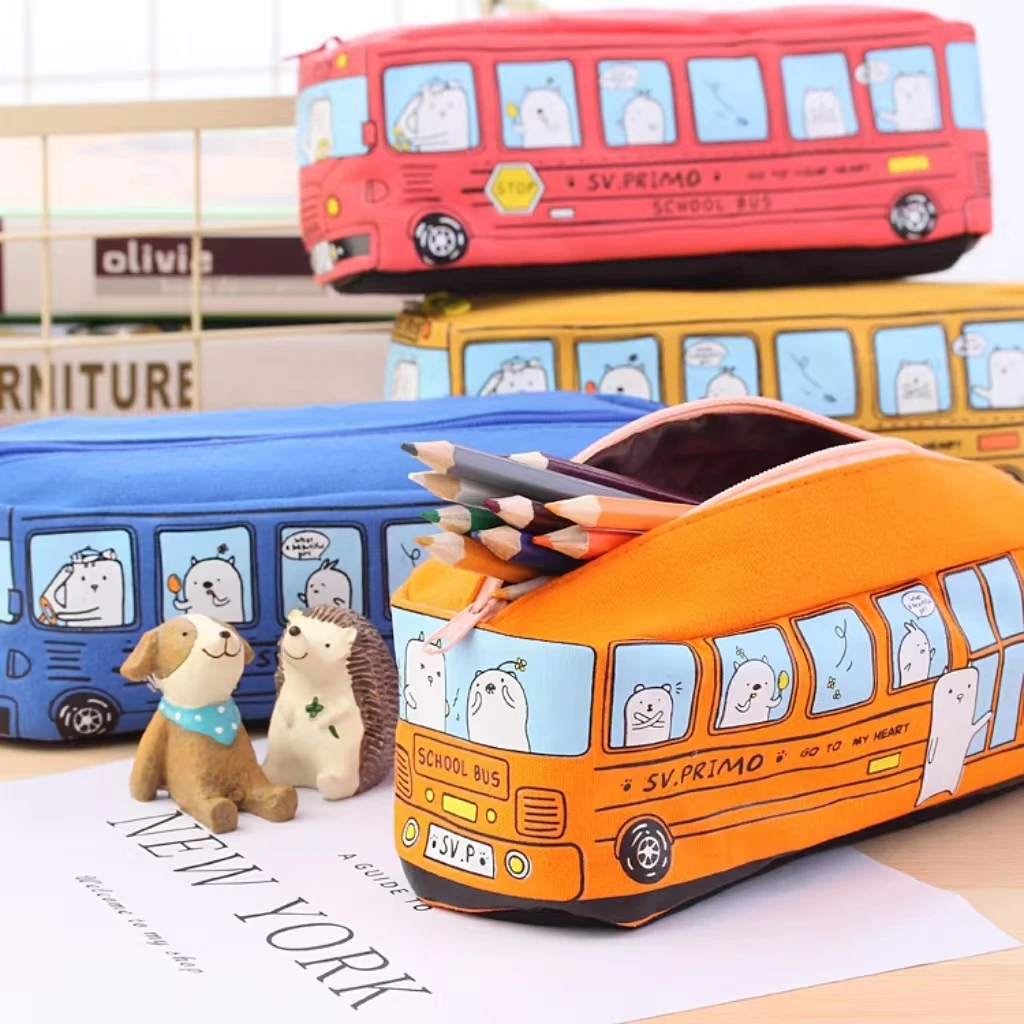 Large capacity cute animal bus pen case suitable for pencil stationery