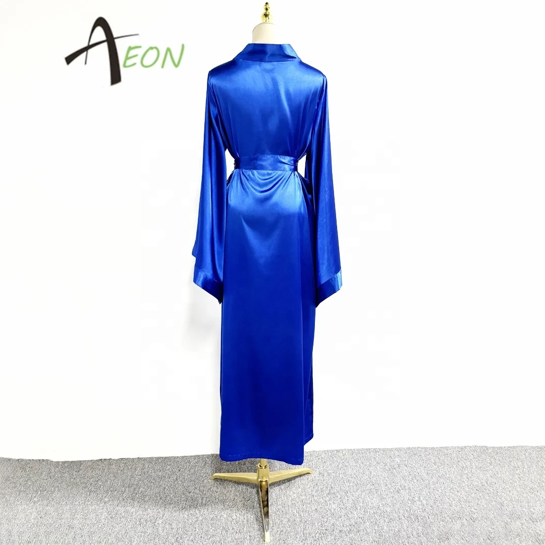 Luxury Silk Satin Long Blue Bridal Maxi Kimono Robe  Floor Length dressing gown Bachelorette party womens long bridesmaid robe