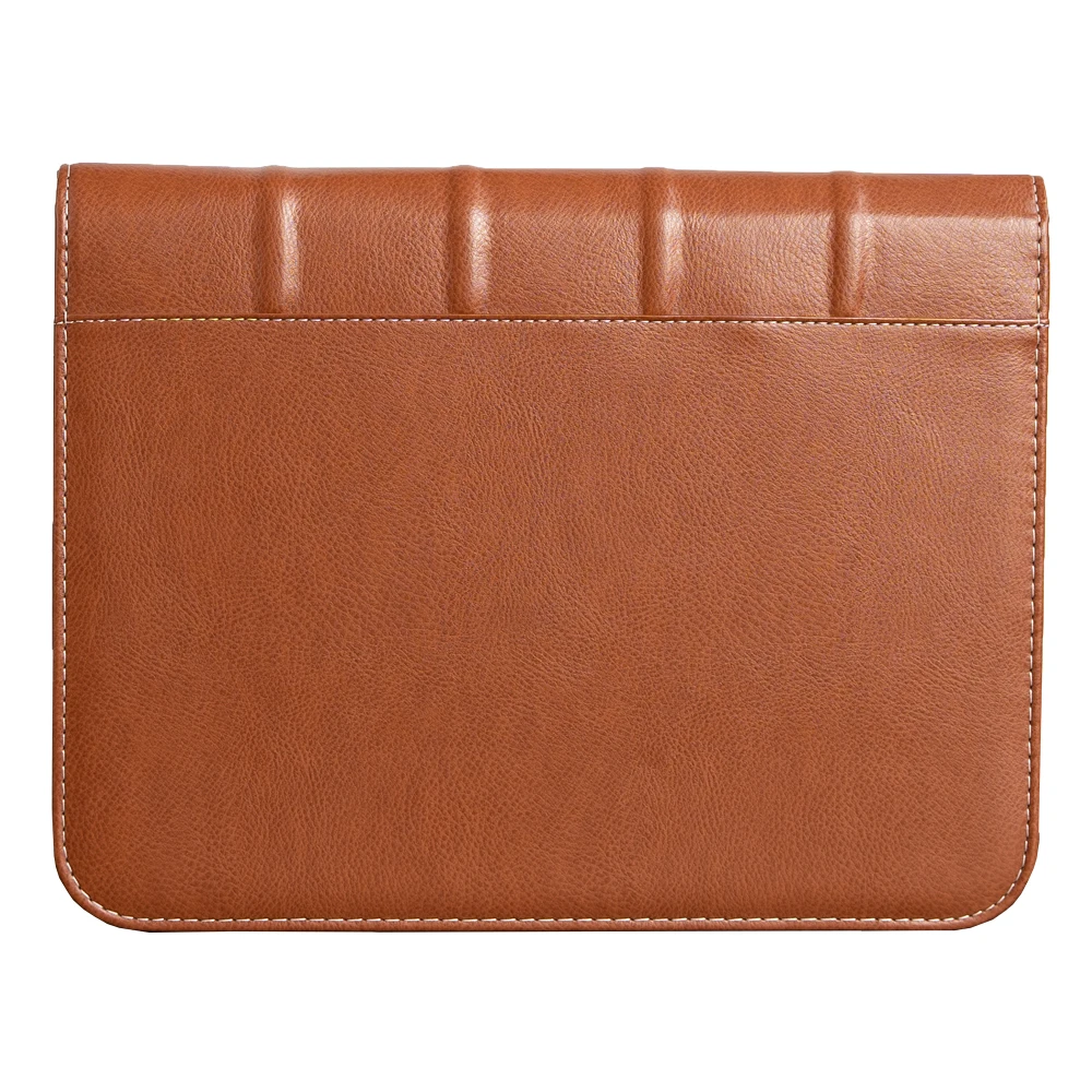 Fashion Leather Business Folder Portfolio Bag A4 Brown File Folder Organizer Full Zipper Closure Padfolio