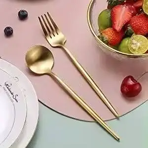 Hotel Stainless Steel Gold Besteck Thick Handle Portuguese Spoon Fork And Knife Wedding Golden Flatware Cutlery Silverware Set
