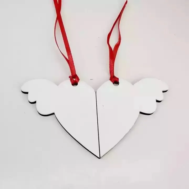 2023 Quality Heart Wings Sublimation Christmas Ornament DIY Blank MDF Ornaments for Home Decoration