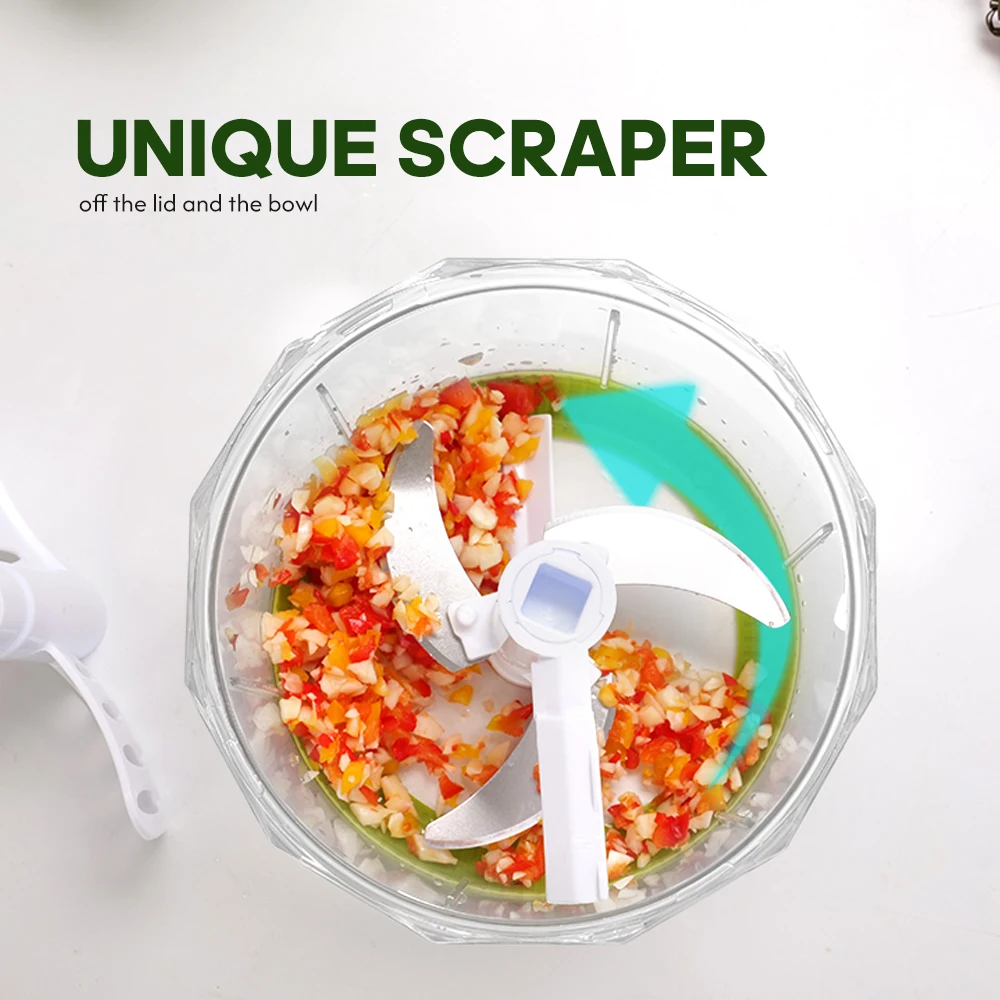 Manual Food Processor Vegetable Chopper Mini Hand Pull String Onion Chopper Garlic Mincer Cutter with 3 Stainless Steel Blades