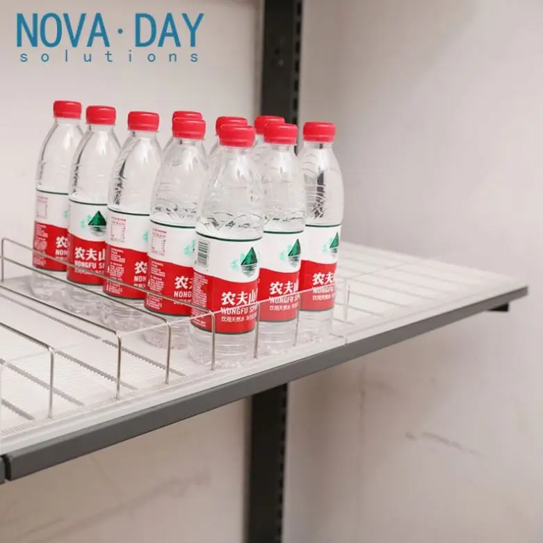 Supermarket Beverage Display Shelf Roller Track System automatically glide shelf system Gravity Shelf with divider