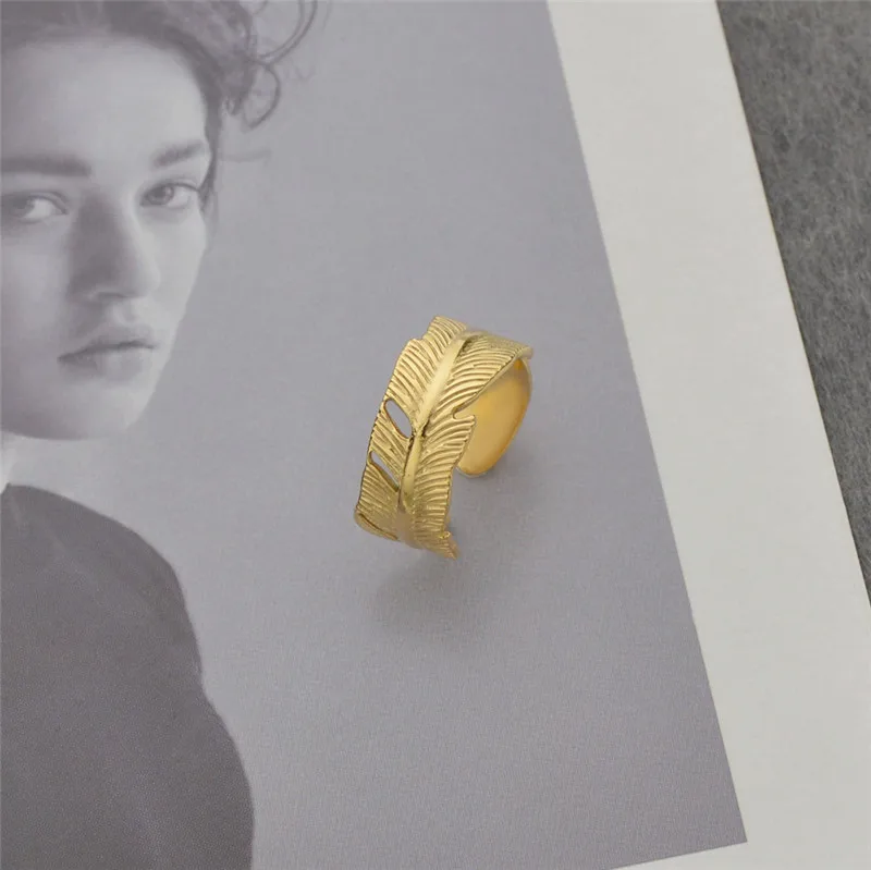 Wholesale 14K adjustable stainless steel ring open ring feather ring