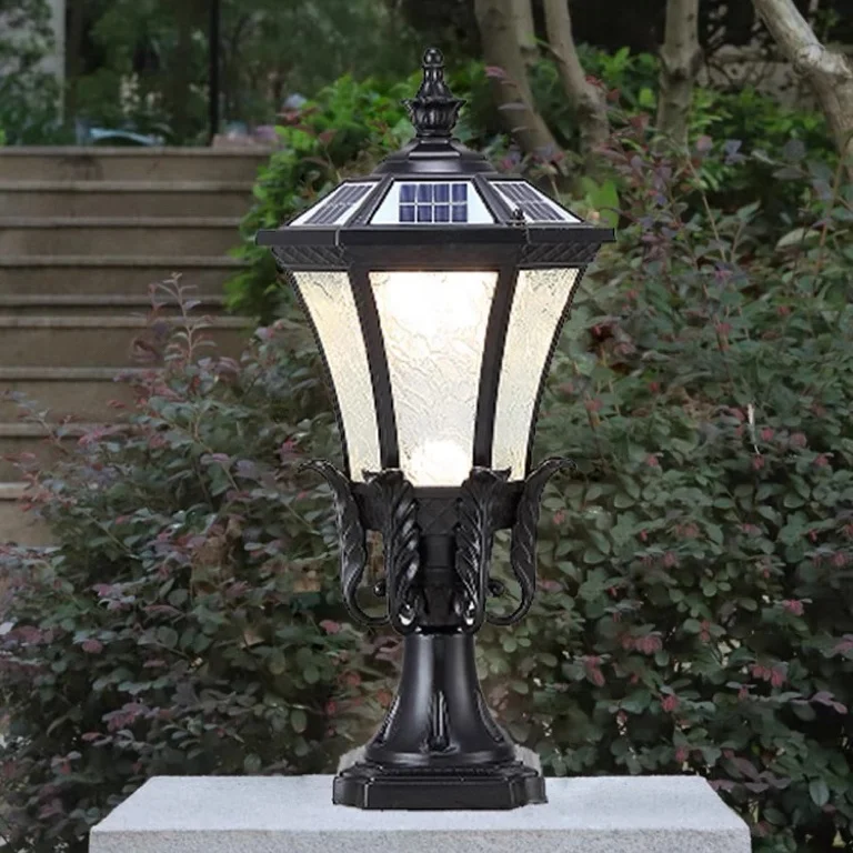 European style antique copper outdoor solar column headlight dual-purpose outdoor waterproof villa entrance guard light