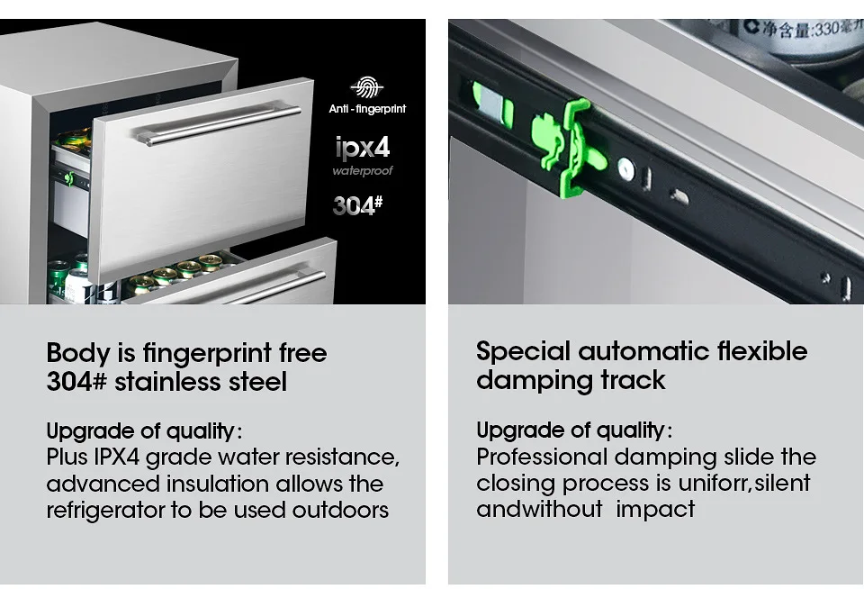 Fenfei sub zero drawer refrigerator freezer under counter adjustable refrigerator drawer for home mini bar