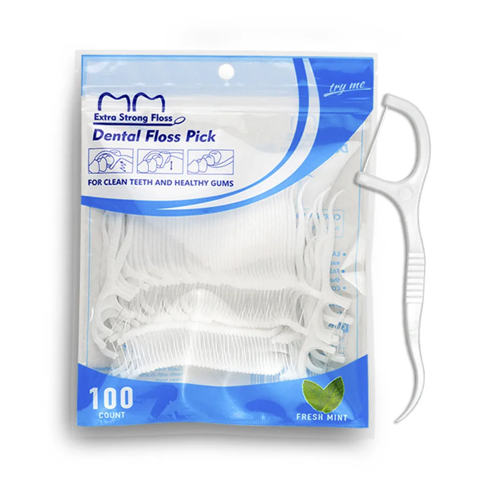 Portable Mint Flavor Dental Floss Pick Teeth Toothpicks Flossing 100 Count Flossers