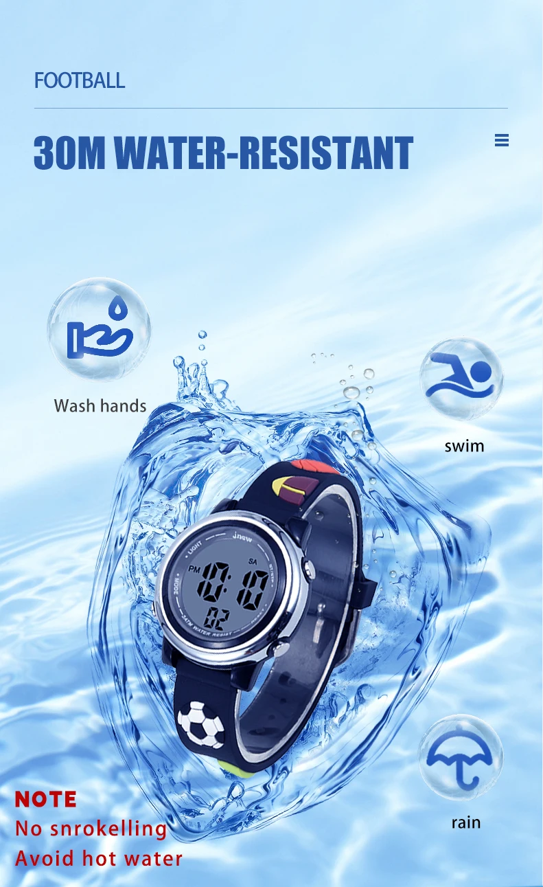 Ans Cartoon Waterproof Sports Watch for Kids Girls and Boys Old Fashion PC Digital Plastic Acrylic Glass Strap with Buckle