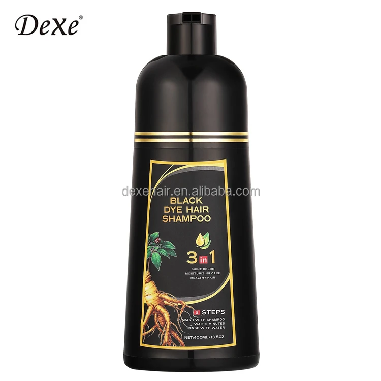 Dexe Wholesale 500ml Ginseng Bubble Plant Herbal Natural Black Hair Dye Shampoo 3 in 1 Organic Black Hair Color Shampoo