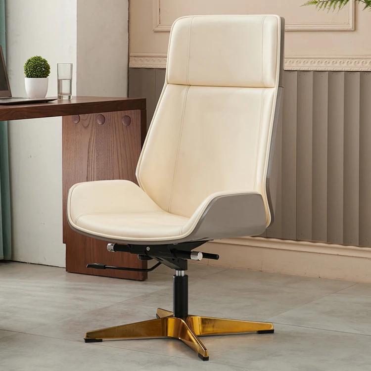 High End Luxury  Golden  Base PU Leather Hotel Conference Meeting Reception Study Room Executive Office Chair Without Wheels