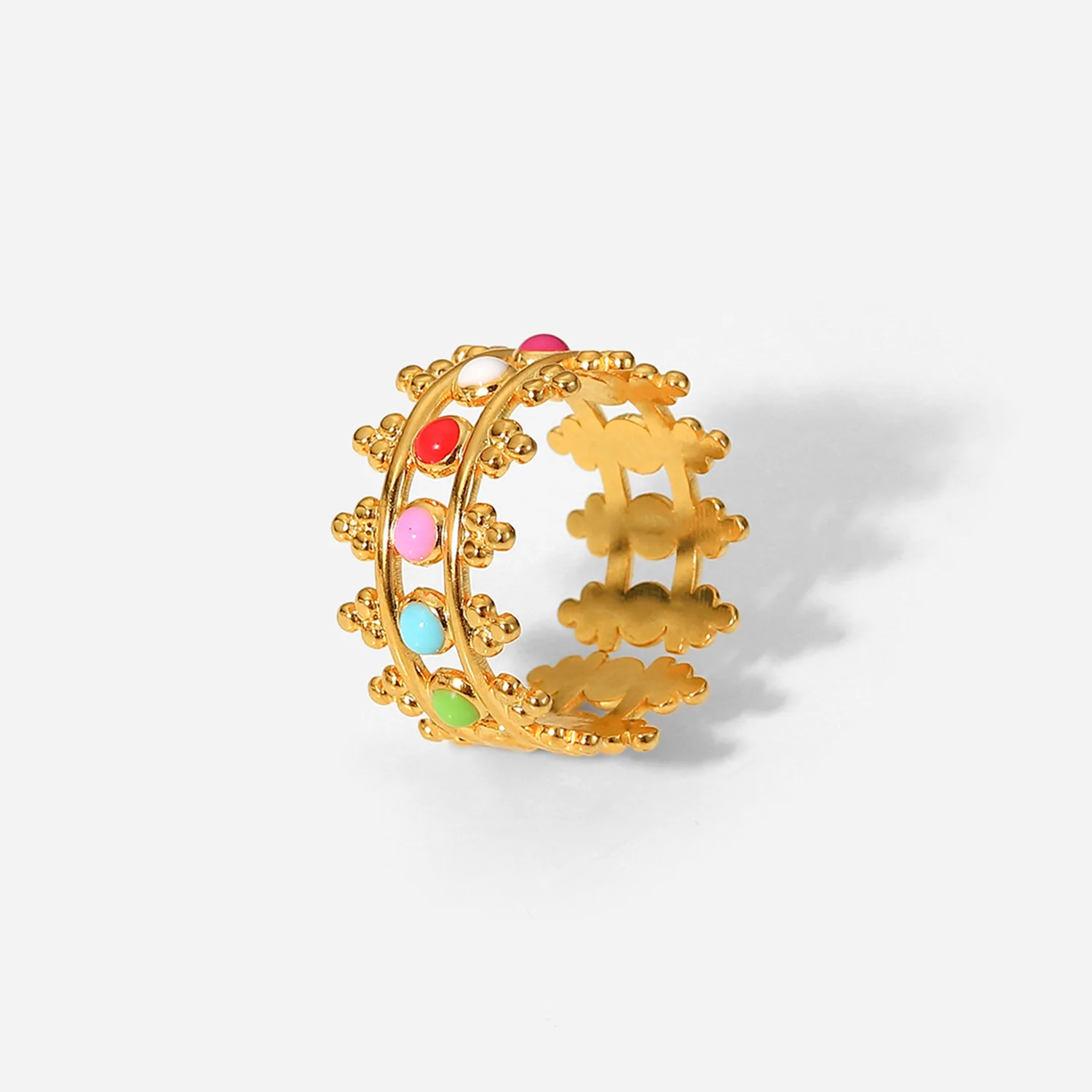 colorful oil dripping simple stainless steel finger jewelry ring for women