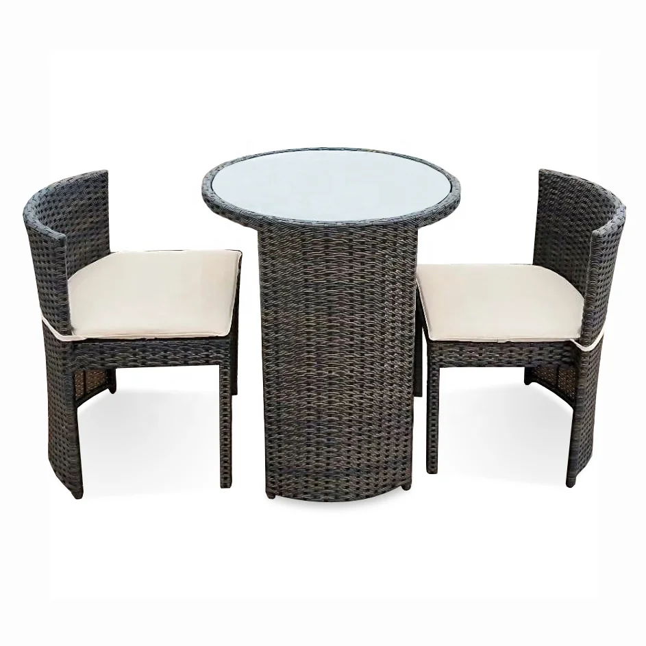 
Space Saving 3 Piece 3pc Outside Wicker PE Poly Rattan Ratan Outdoor Coffee Balcony Deck Garden Patio Bistro Furniture Set 