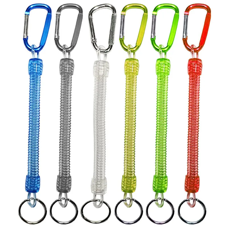 Fishing Lanyard Spring Coil Keychain Cord Multicolor Safety Ropes Retractable Coiled Tether Clips Fish Tools Carabiner Keychains