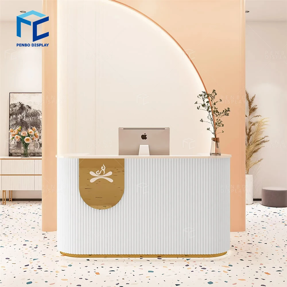Luxury Pink Reception Desk Beauty Hair Salon Cashier Counter Small Clinic Reception Desk For Nail Salon