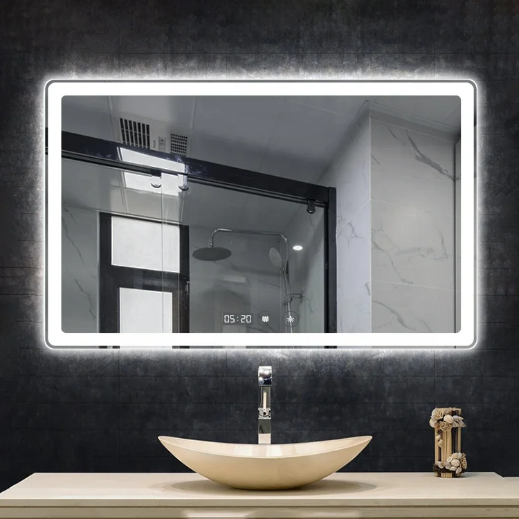 Hot sale hotel intelligent frameless illuminated bathroom mirror with led light