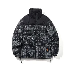 New 2023 reversible coat winter jacket patchwork Cashew printed cotton clothes couples warm jacket men