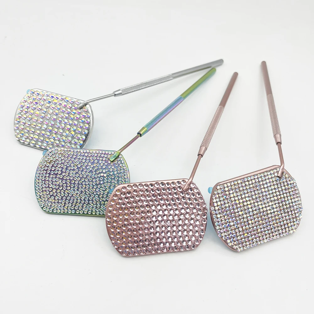 Custom Logo lash checking mirror stainless steel half moon heart shape black white pink eyelash extension mirror