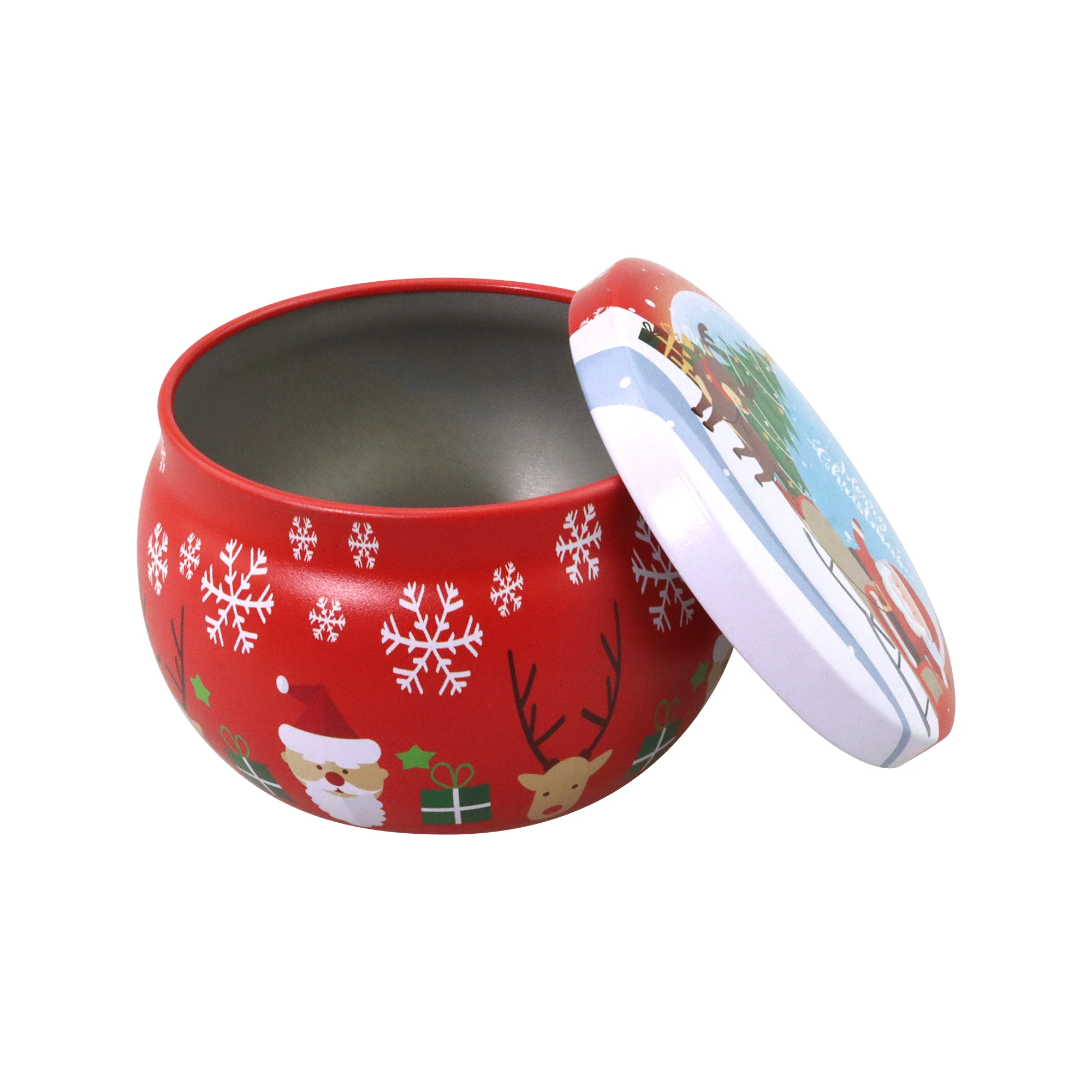 Small Round Decorations Christmas Metal Tin Box For Candy , Candle Making , Gift Package